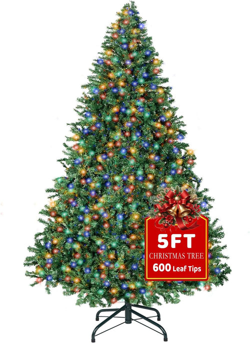 5FT Christmas Tree with Lights,Artificial Christmas Tree with 150 LED Lights and 600 Branch Tips,Xmas Tree with Foldable Stand Perfect for Indoor&Outdoor,Christmas Decoration for Party by DNKMOR