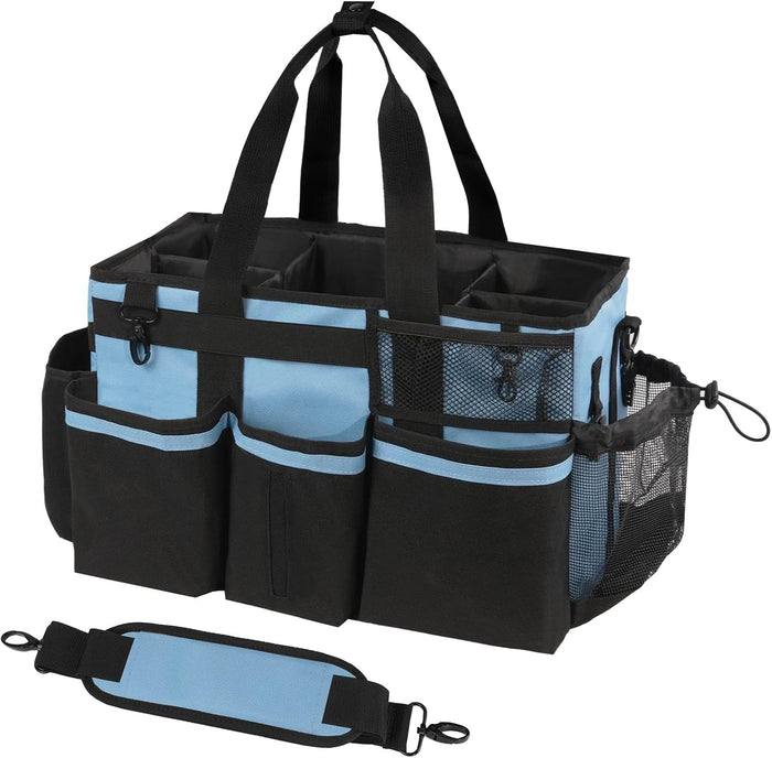 Wearable Cleaning Caddy, Cleaning Caddy Supplies Organizer with Handle & Shoulder Straps for Housekeepers, Under Sink & Car Cleaning Tool Organizers Bag with 4 Foldable Divider (LotusPink)
