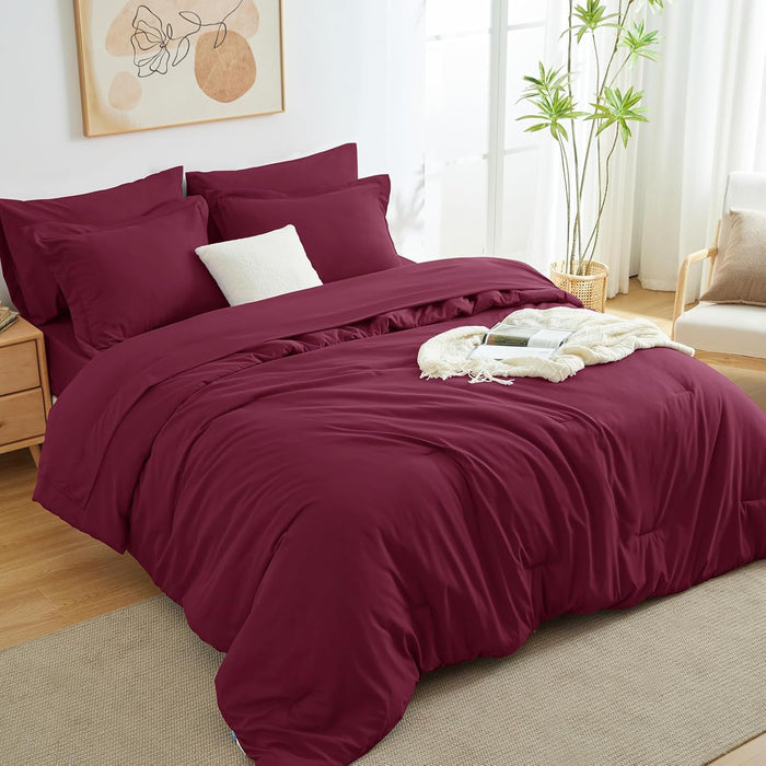 Dark Grey Queen Comforter Set, 7 Pieces Bed in a Bag Queen Lightweight Bedding Set, All Season Soft 7PC Bed Set with Comforter, Flat Sheet, Fitted Sheet, Pillowcases & Pillow Shams