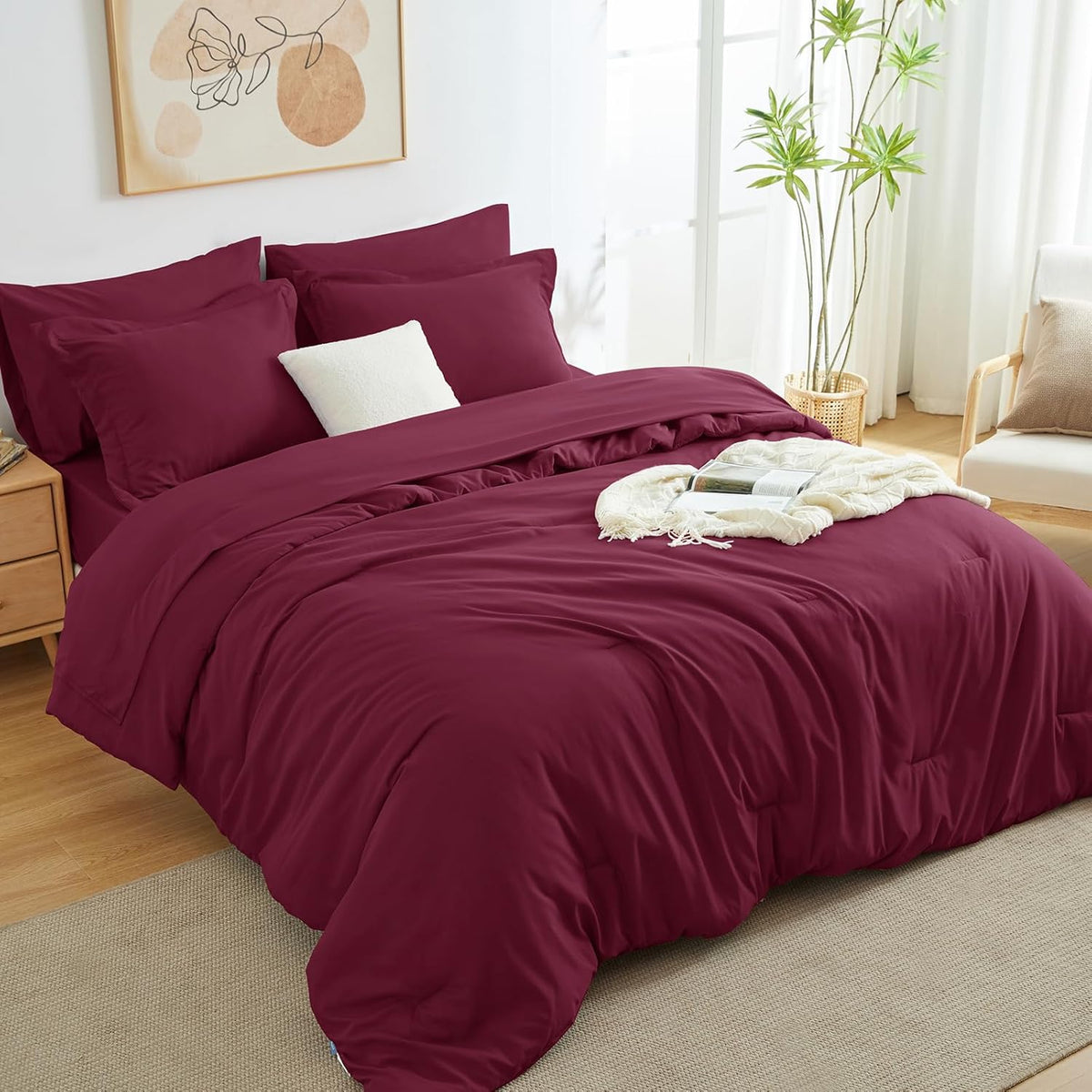 Navy Queen Comforter Set, 7 Pieces Bed in a Bag Queen Lightweight Bedding Set, All Season Soft 7PC Bed Set with Comforter, Flat Sheet, Fitted Sheet, Pillowcases & Pillow Shams