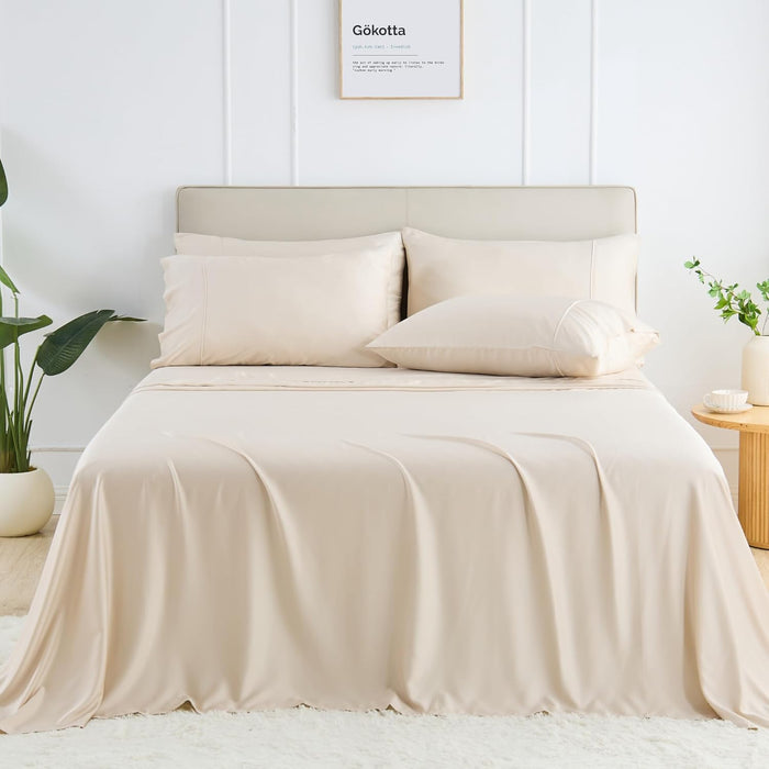 GOKOTTA 4-Pcs King Size Sheets Set, 100% Rayon Derived from Bamboo, 16 Inch Deep Pocket King Sheets with Elastic Corner Straps, Cooling Sheets for Hot Sleepers - Silky Soft & Breathable - Stone Grey