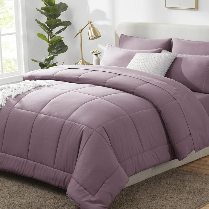 CozyLux Full Size Comforter Sets Grey, 7 Pieces Bed in a Bag, Gray Comforter Full Size, All Season Bedding Sets with Stitch Quilted Comforter, Flat Sheet, Fitted Sheet, Pillowcases