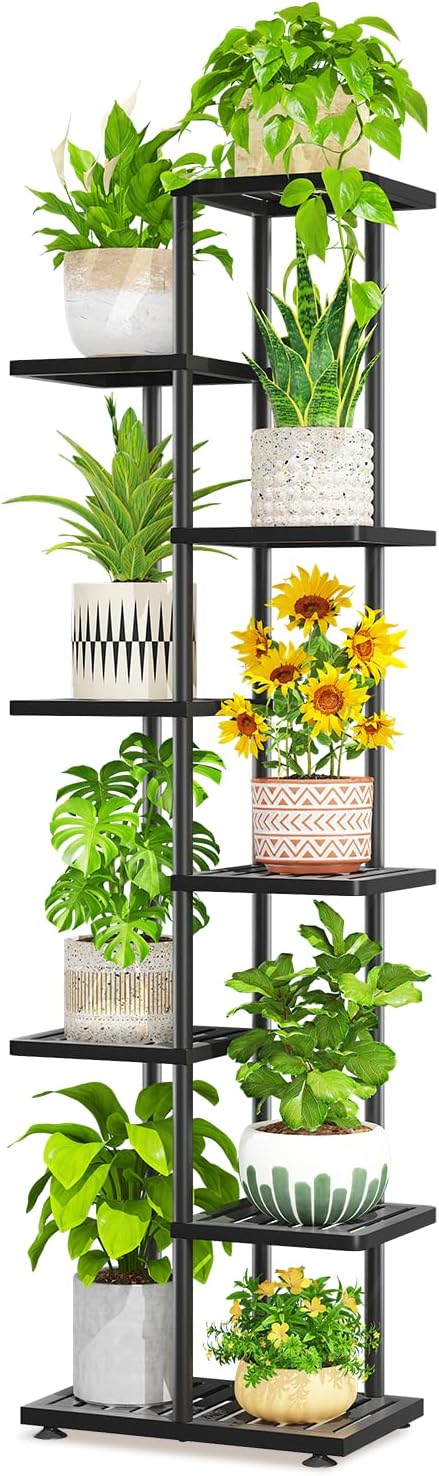 LASZOLA Black 3 Tiered Wood Plant Stand Indoor for Larger Heavy Duty Planter, Sturdy Multi Level Vertical Flowers Racks for Narrow Inside Floor, Decorate Shelving for Hold House Tree, Space Saving