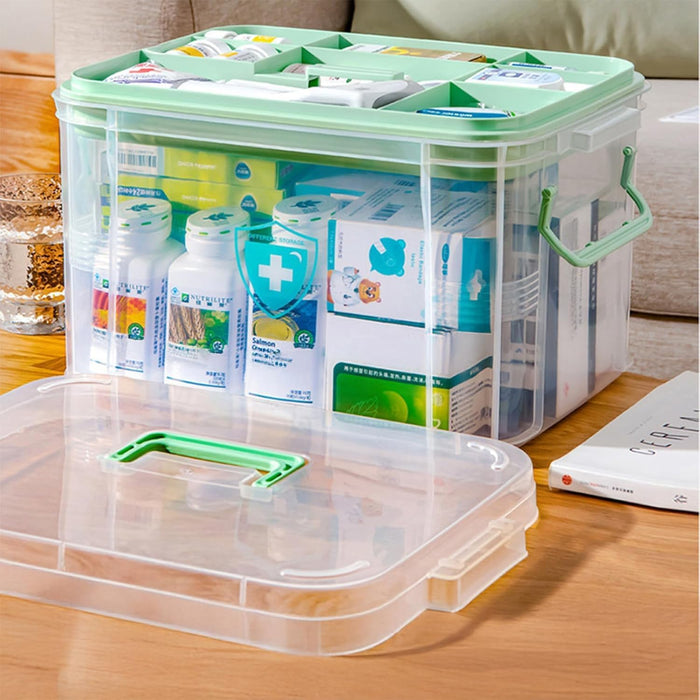 1-Pack Clear Storage Box Container,Family First Aid Box Medicine Box Organizer Plastic Medicine Storage Kit,First Aid Storage Box with Handles, Clear Household First Aid Organizer