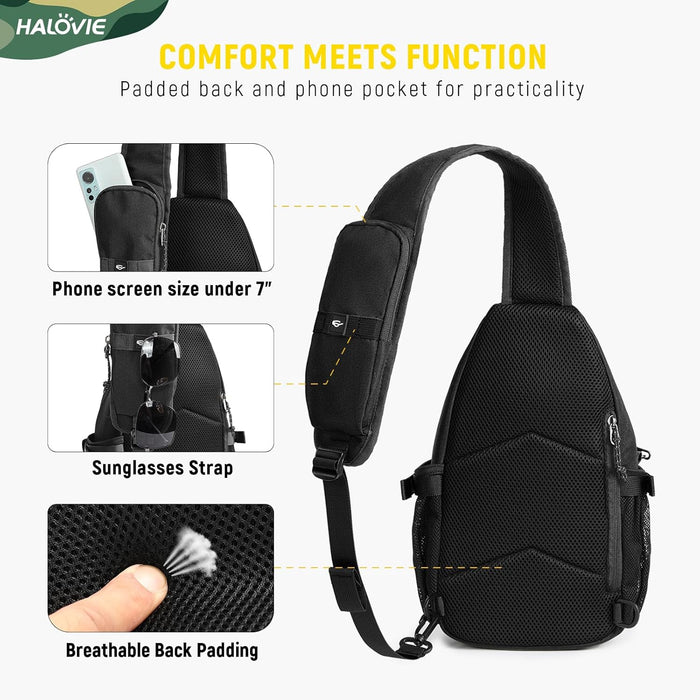HALOVIE Crossbody Sling Bag Anti Theft Crossbody Backpack RFID Sling Backpack Lightweight Travel Hiking Chest Bag
