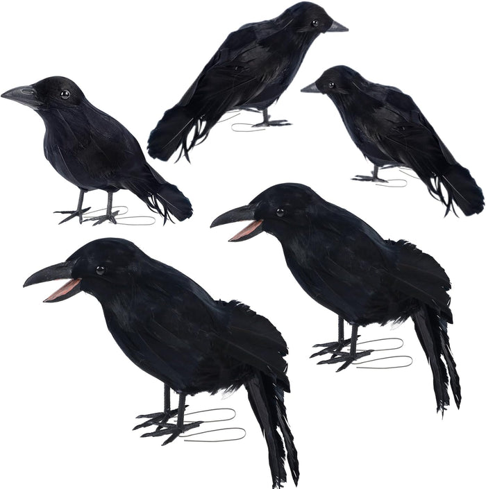 DR.DUDU Halloween Crows & Ravens Decor - Black Crow Halloween Decorations Indoor/Outdoor, Scary Fake Raven for Cemetery Fence, Haunted House, Fireplace
