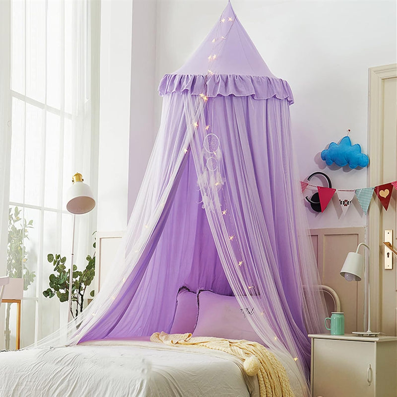 VETHIN Bed Canopy for Girls,Princess Round Dome Dreamy Mosquito Net Bedding Girls Room Castle Play Tent Hanging House Decor Reading Nook Canopies (JujubeRed)