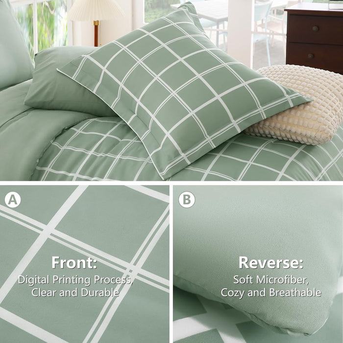 CozyLux King Size Comforter Set Sage Green - 7 Pieces Plaid Bed in a Bag Set, Soft Bed Set King Bedding Sets with All Season Quilted Comforter, Flat Sheet, Fitted Sheet, Pillowcases & Pillow Shams