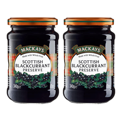 Mackays Scottish Blackcurrant Preserve Jam 340g (Pack of 2)| Imported from Scotland | Made with Whole Fruits | Vegan | Gluten-Free | No Artificial Colors or Preservatives