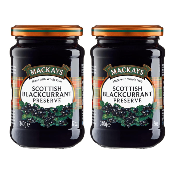 Mackays Scottish Blackcurrant Preserve Jam 340g (Pack of 2)| Imported from Scotland | Made with Whole Fruits | Vegan | Gluten-Free | No Artificial Colors or Preservatives