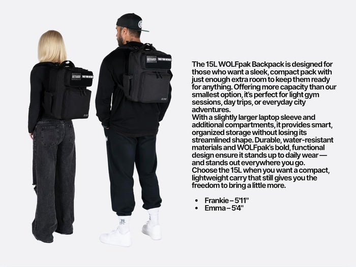 WOLFpak 15L Slim Tactical Gym Backpack - Durable 1000D Waterproof Oxford Material | Minimalist Daypack w/Laptop Pocket & Dual Cup Holders | Great for Travel & Everday Carry | (Alpha Black)