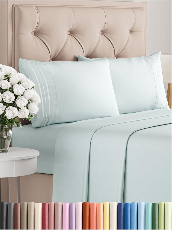Queen Size 4 Piece Sheet Set - Comfy Breathable & Cooling Bed Sheets Set - Hotel Luxury Bedding for Women, Men, Kids, Teens, Boys & Girls - Deep Pockets, Soft, Wrinkle Free - Oeko-Tex - Blue Stripes 3