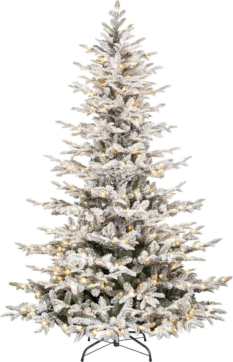 Hykolity 7.5 ft Prelit Christmas Tree, Artificial Christmas Tree with 450 Warm White LED Lights, 1173 PE&PVC Branch Tips, Metal Stand and Hinged Branches