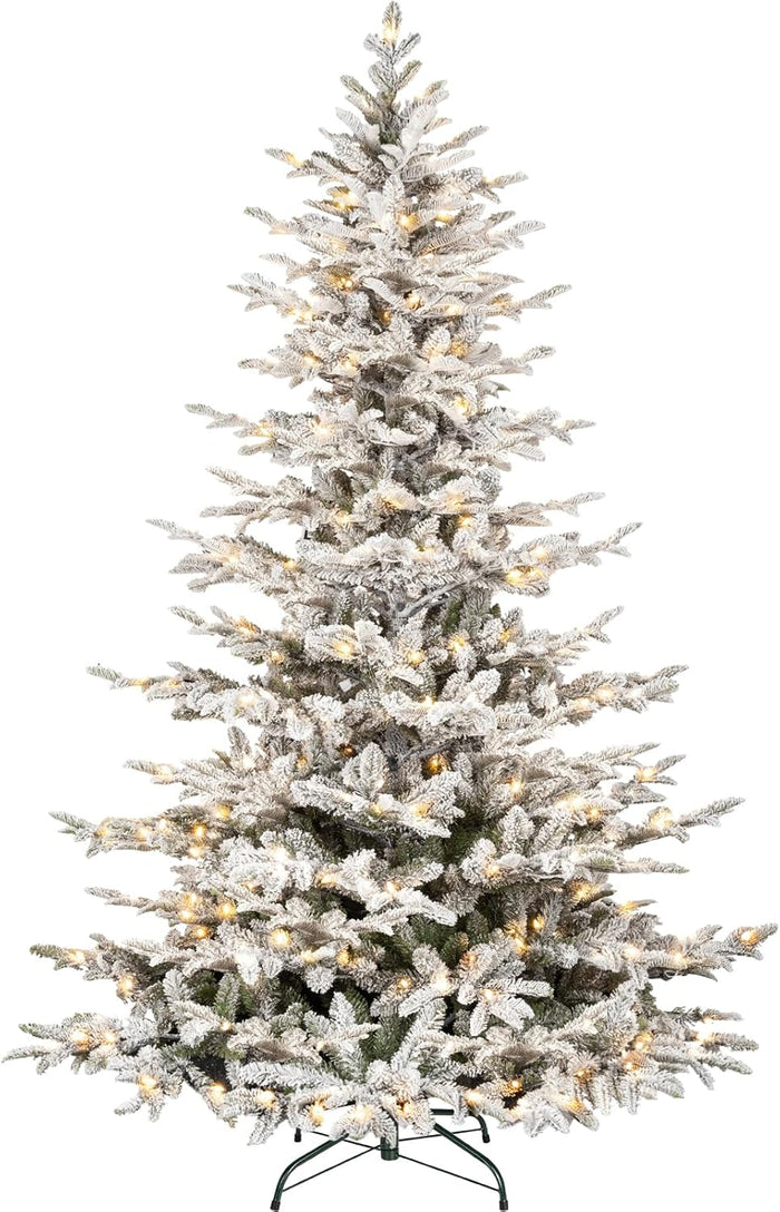 Hykolity 7.5 ft Prelit Christmas Tree, Artificial Christmas Tree with 450 Warm White LED Lights, 1173 PE&PVC Branch Tips, Metal Stand and Hinged Branches