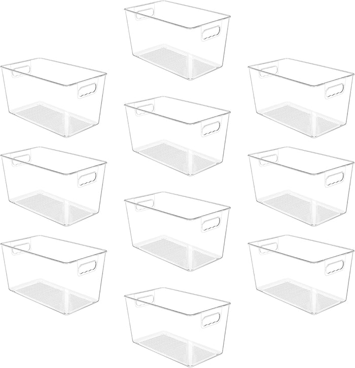 YIHONG 6 Pack Clear Pantry Organizer Bins, Plastic Containers with Handle for Kitchen,Freezer,Cabinet,Closet,Bathroom Under Sink Storage