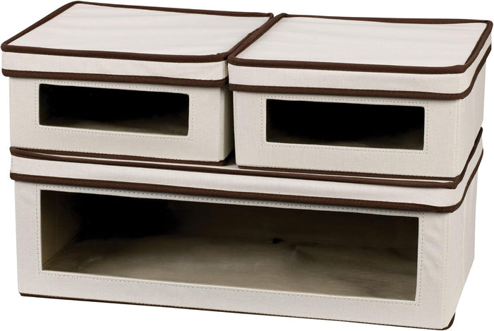Household Essentials 515 Storage Box with Lid and Handle- Natural Beige Canvas with Brown Trim- Jumbo