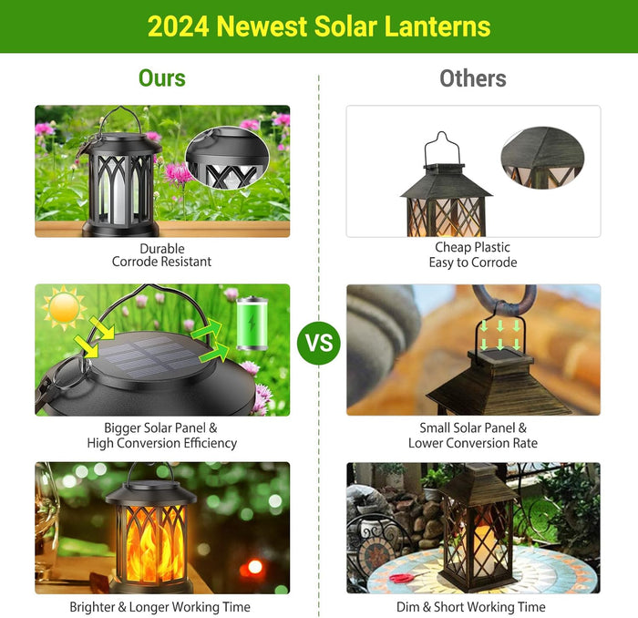 KOOPER 4 Pack Solar Lantern Outdoor Lights, Upgraded Flickering Flame Solar Lanterns Lights Outdoor Waterproof, Hanging Lantern Decorative, Solar Powered Lanterns for Yard Patio Path Tree Garden Decor