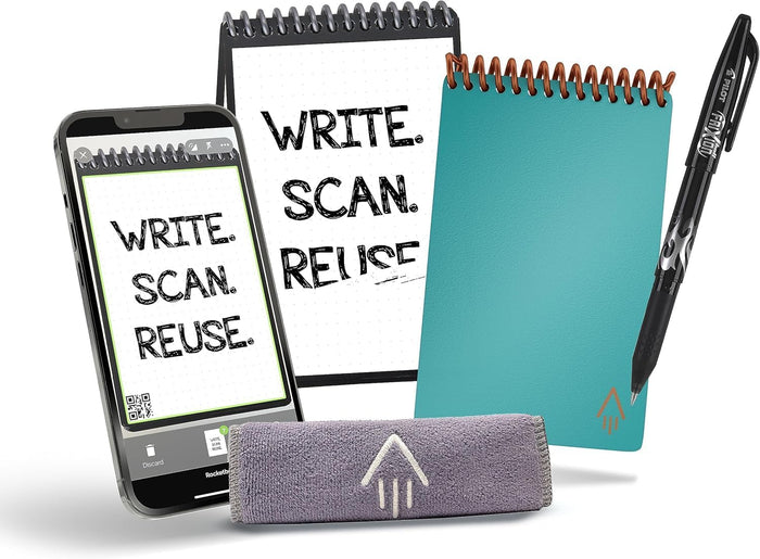 Rocketbook Mini Reusable Smart Notepad, Pocket Size On-The-Go Notebook, 3.5x5.5, Black (Pack of 1)