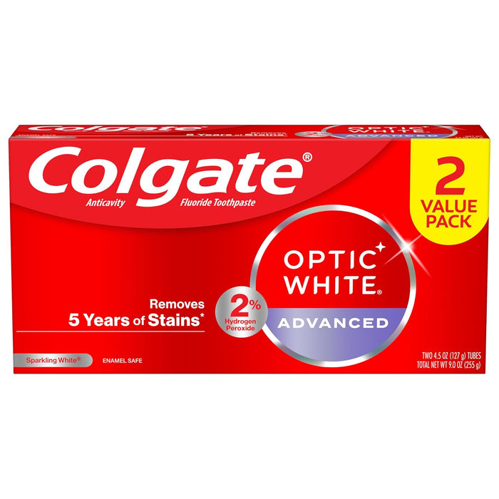 Colgate Optic White Advanced Teeth Whitening Toothpaste, 2% Hydrogen Peroxide Toothpaste, Sparkling White, 3.2 Oz, 3 Pack
