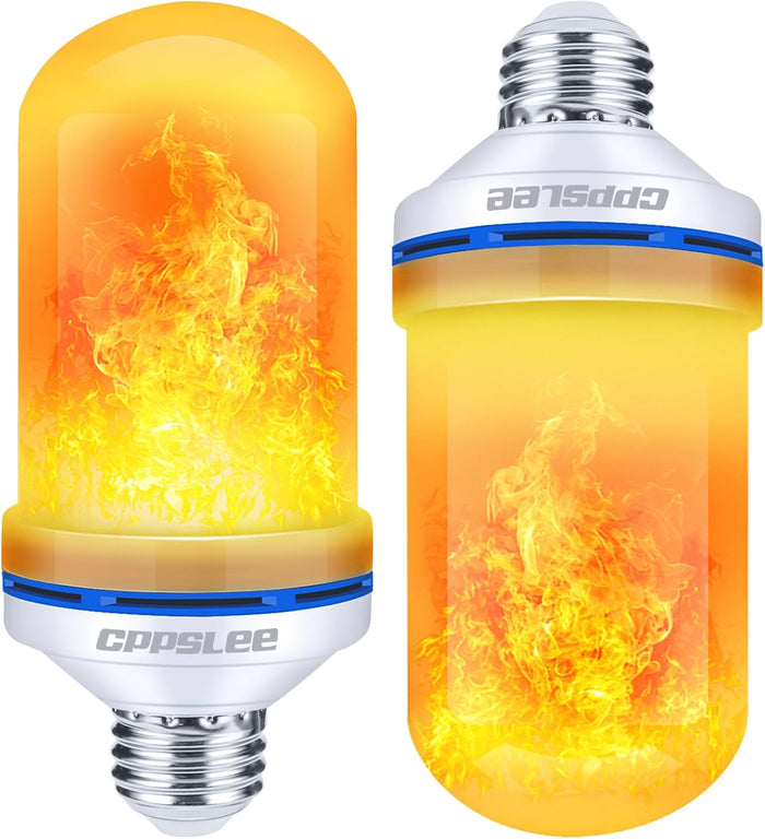 CPPSLEE LED Flame Light Bulbs, 4 Modes Flickering Light Bulbs, E26 Base Fire Flame Bulb for Halloween Christmas Decorations Patio Outdoor Indoor Home Decor (Yellow, 2 Pack)