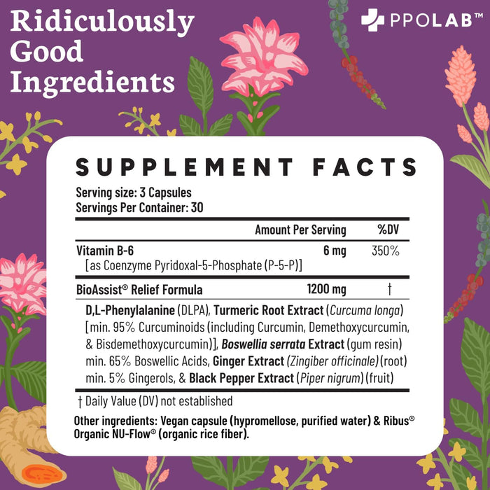 Relieve-fx™ DLPA Boswellia Turmeric and Ginger Supplement, Stress Relief, Heart, Digestion, Muscle Cramp, Joint, Inflammation Health, Vitamin B6 P5P, Boswellic Acid, Curcumin with Black Pepper - 90ct