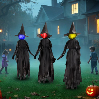 DR.DUDU Set of 3 Witches Halloween Decorations Outdoor, 6 FT Light Up Witch Stakes with Multi-Color LED Lights, Halloween Yard Decor for Lawn, Garden, Haunted House Party
