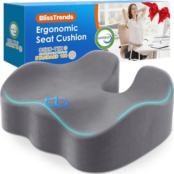 BlissTrends Seat Cushion,Thick Memory Foam Cushions for Office Chair, Car Seat, Airplane, Relieving Pressure Tailbone Sciatica Back Pain for Long Sitting Office Workers, Car Drivers 4.7in Thick Black