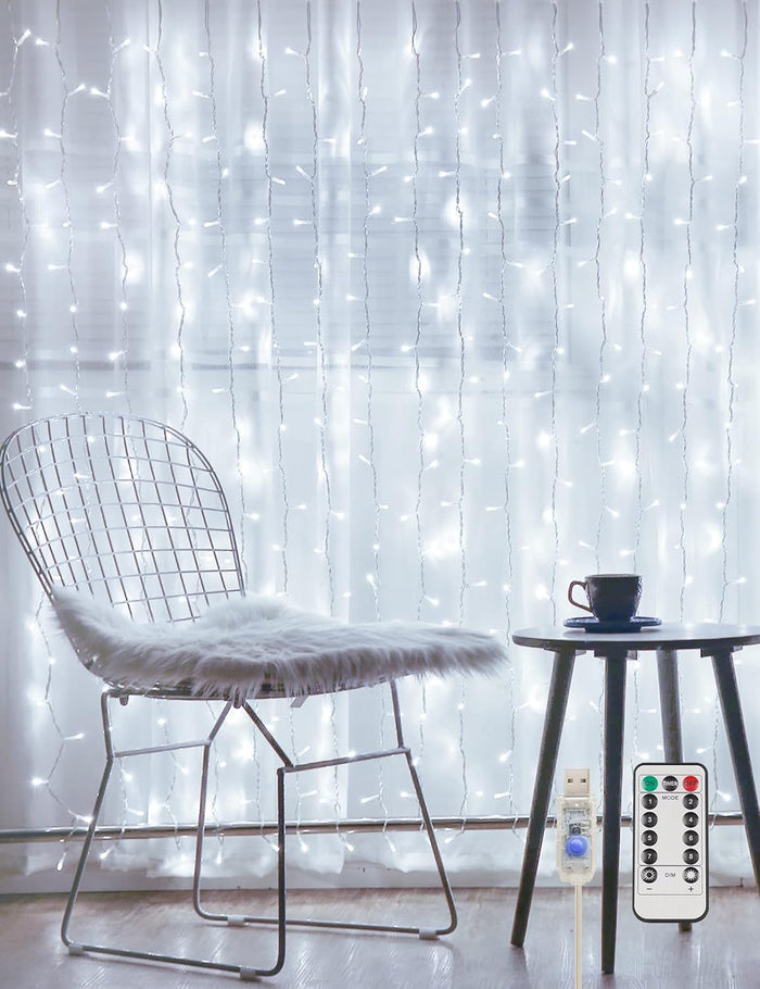 suddus Curtain Lights for Bedroom, 200 Led Hanging String Light Outdoor, Fairy Curtain Lights Indoor for Christmas, Dorm, Wall, Backdrop, Window, Wedding, Party, Birthday Decor, Warm White