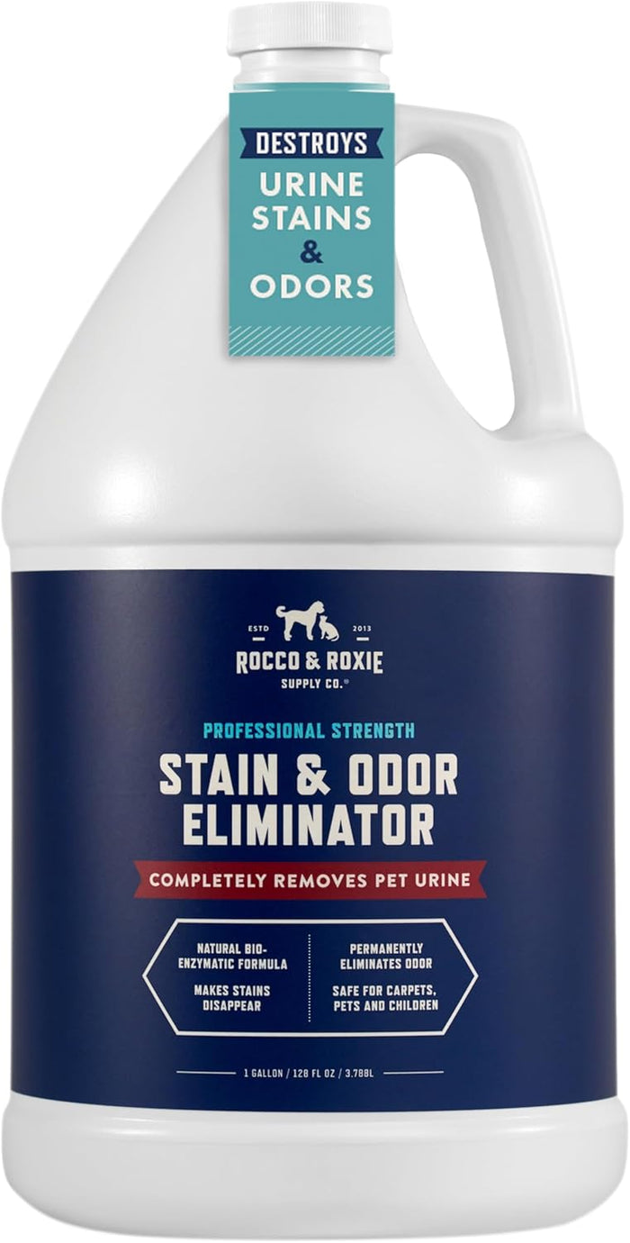 Rocco & Roxie Supply Co. Stain & Strong Odor Eliminator, Enzyme Cleaner, Pet Odor Eliminator for Home - Carpet Stain Remover for Cats & Dog Pee - Urine Destroyer - Carpet Cleaner Spray Clear, 32 Fl Oz