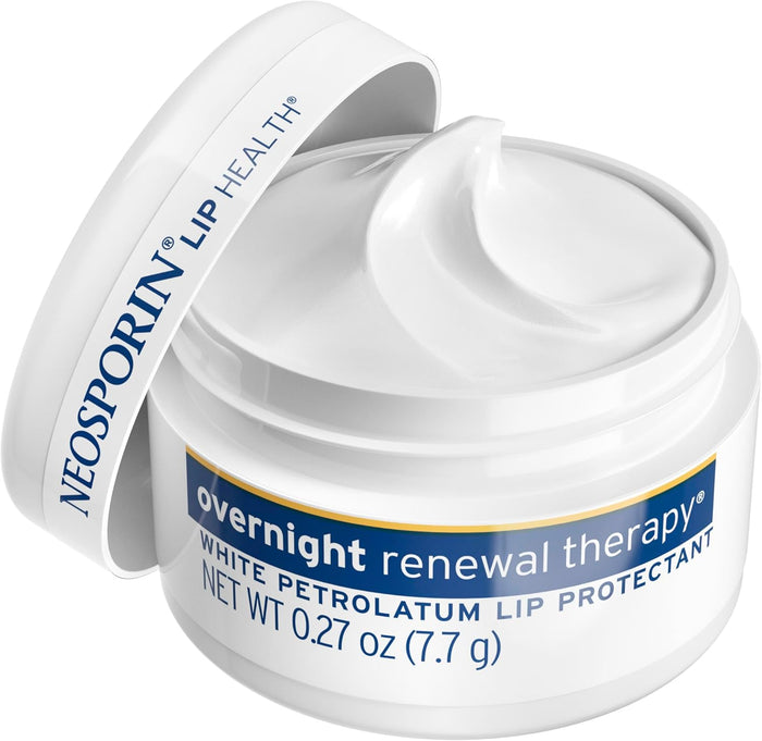 Neosporin Lip Health Overnight Renewal Therapy White Petrolatum Lip Protectant, Nourish and Repair Dry, Chapped Lips, Restore Visibly Healthier Lips in Three Nights, 0.27 oz, 2 Pack