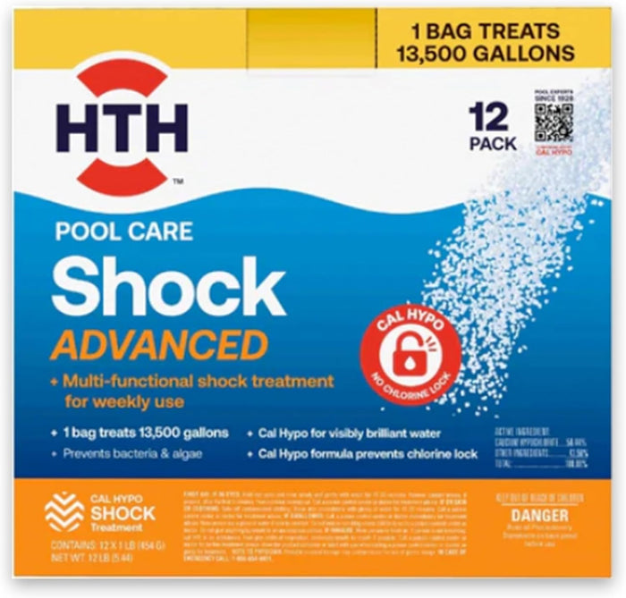 HTH 52036R Pool Care Shock Advanced, Swimming Pool Chemical - Cal Hypo Formula, Prevents Bacteria & Algae, Restores Crystal Clear Water - Shock Treatment, (6 Pack)