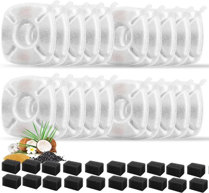 28 Pcs Cat Water Fountain Replacement Filters-14 Pack Water Fountain Filters 14 Pack Pre-Filter Sponges, Pet fountain replacement filters Fit for 95oz/2.8L Cat Pet Fountain, white + black
