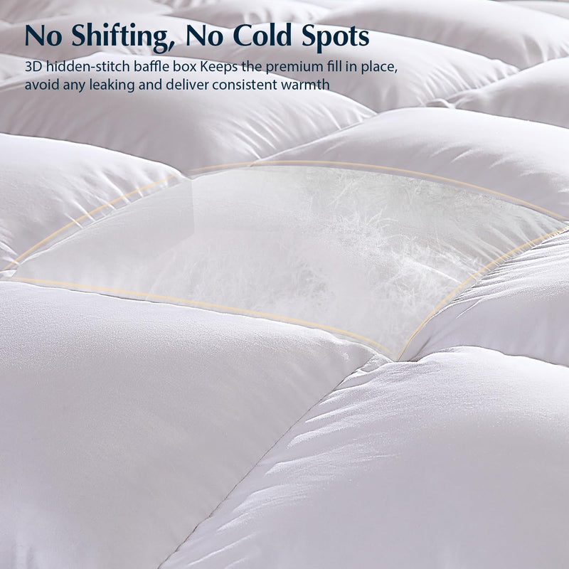Pacific Coast Goose Feather Down Fiber Comforters King Size, Heavyweight Thickened Winter Duvet Insert, Ultra-Soft, Fluffy, Breathable, Hotel Luxury Bedding Comforters, 8 Tabs, 106"x90"