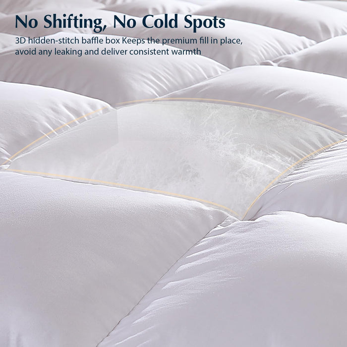Pacific Coast Goose Feather Down Fiber Comforters King Size, Heavyweight Thickened Winter Duvet Insert, Ultra-Soft, Fluffy, Breathable, Hotel Luxury Bedding Comforters, 8 Tabs, 106"x90"