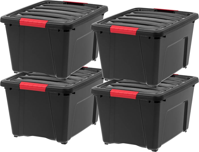 IRIS USA 4-Pack Storage Bins with Lids, 13 Quart, Made in USA Stackable See-Through Organizing Solution Latches Durable Nestable Containers Secure Pull Handle, BPA-Free Plastic