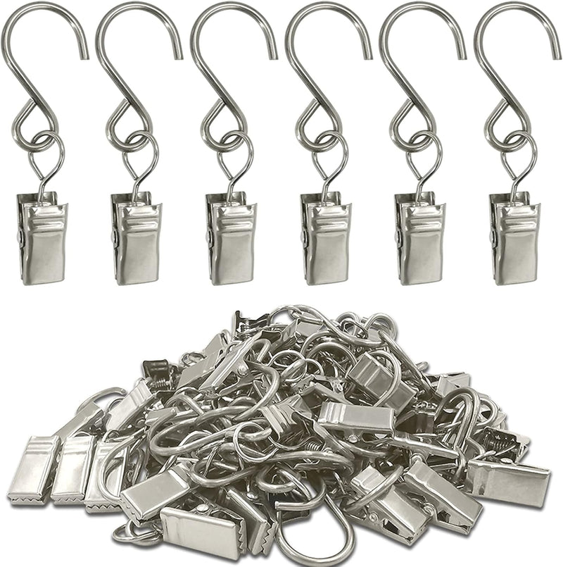 Stainless Steel S Hooks Curtain Clips, 50 Pack Hanging Party Lights Clips Hangers Gutter Photo, Art Craft Display, 2.4 Inch Long, Black