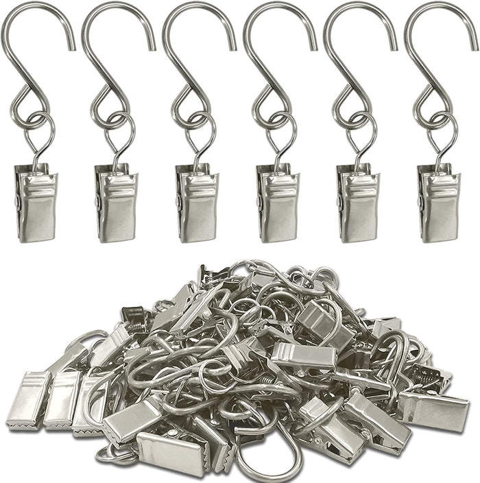Stainless Steel S Hooks Curtain Clips, 50 Pack Hanging Party Lights Clips Hangers Gutter Photo, Art Craft Display, 2.4 Inch Long, Black