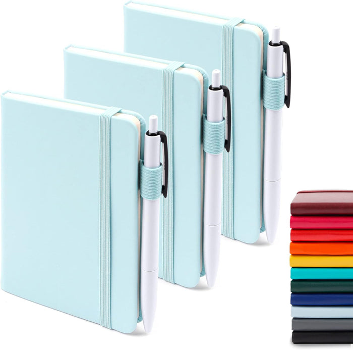 feela 3 Pack Pocket Small Notebook Journals, Mini Cute Hardcover College Ruled Notepad Women Office Supplies, with 3 Black Pens, 3.5”x 5.5”, A6, Pastel Colors, Light Blue, Light Purple, Light Green
