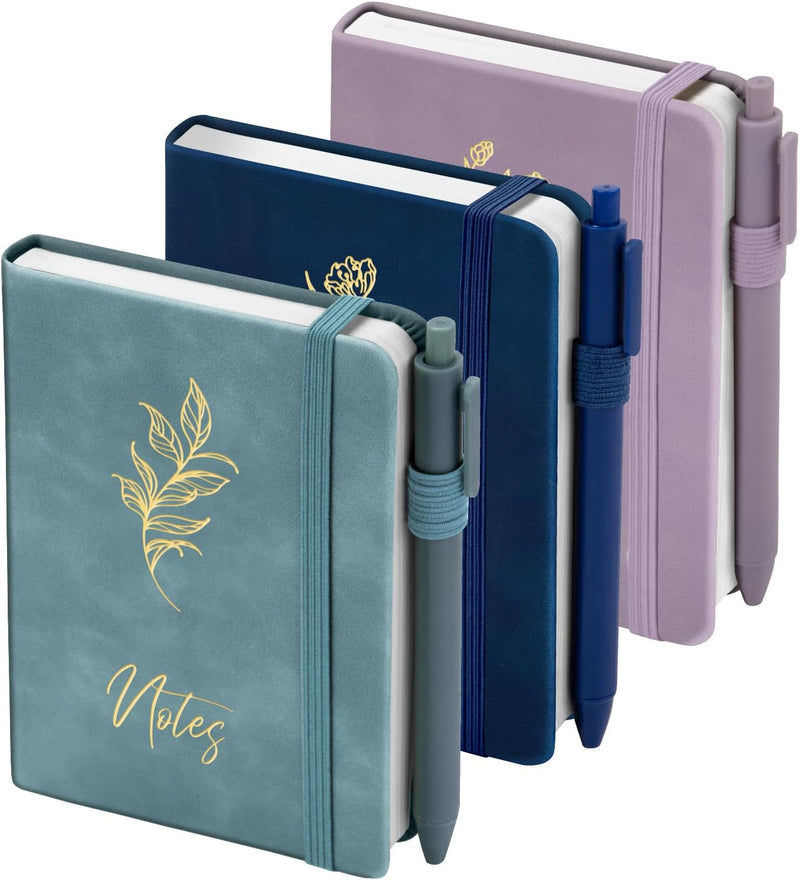 3 Pack Pocket Journaling Notebooks, A6 Small Notebook For Note Taking Journaling Notebooks Journals For Writing Mini Note Pads With Pen Holder 120 Pages 100 GSM Thick Paper-3 Aegean Blue