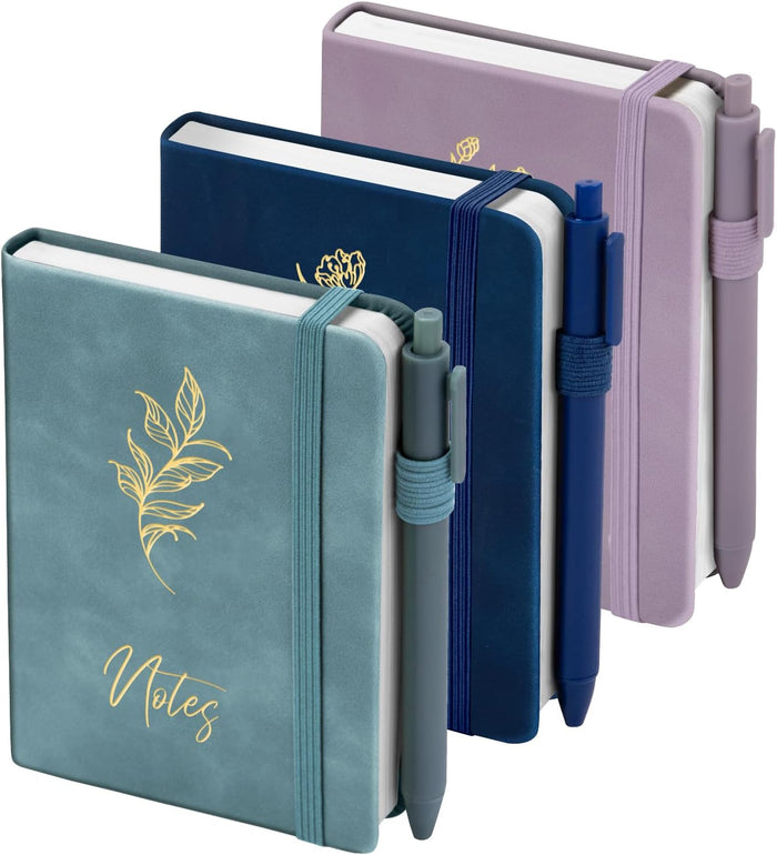 3 Pack Pocket Journaling Notebooks, A6 Small Notebook For Note Taking Journaling Notebooks Journals For Writing Mini Note Pads With Pen Holder 120 Pages 100 GSM Thick Paper-3 Aegean Blue