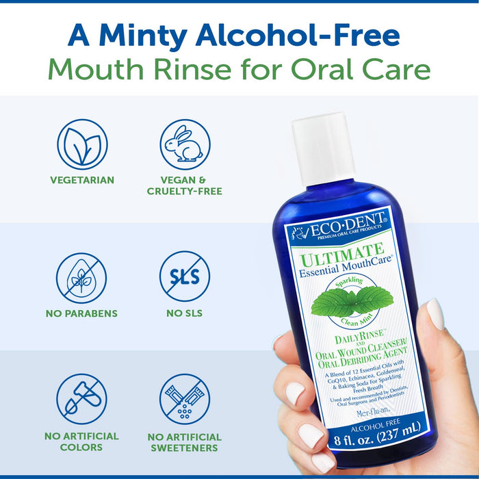Eco-Dent Alcohol-Free Mouthwash, Mint - Ultimate Essential MouthCare, Oral Care Mouth Wash for Adults, Baking Soda Mouth Rinse with Essential Oils + DailyRinse Single-Use Pack, Mint