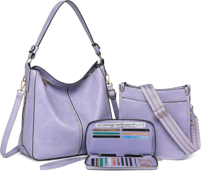 Purses for Women 3PCS, Crossbody Bags Set Large Leather Purse Shoulder Handbags with Wallet Adjustable Straps for Ladies Tote