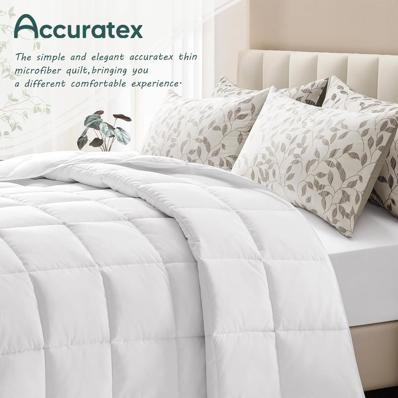 ACCURATEX Lightweight Duvet Insert Queen Size - Summer Bedding Comforter - 250GSM Filled Thin Duvet - Soft & Breathable, Quilted Comforters with 8 Tabs,White,Queen/Full 90x90 Inches
