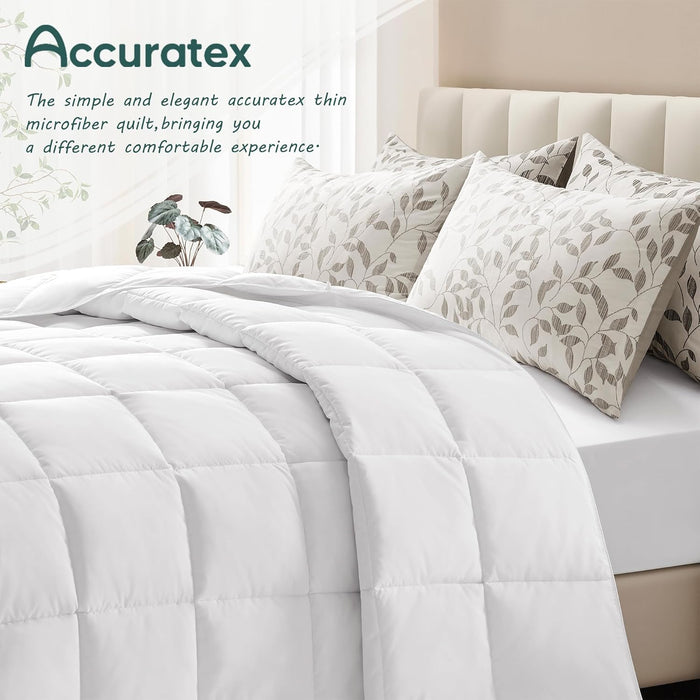 ACCURATEX Lightweight Duvet Insert Queen Size - Summer Bedding Comforter - 250GSM Filled Thin Duvet - Soft & Breathable, Quilted Comforters with 8 Tabs,White,Queen/Full 90x90 Inches