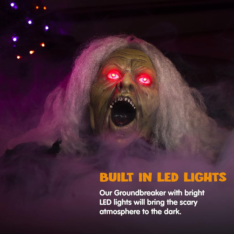 JOYIN Zombie Halloween Decoration Outdoor Witch Groundbreaker Halloween Graveyard Decor Outside, Scary Zombie Props with Sound Effect & Lighted Eyes for Haunted House, Lawn Yard Decorations