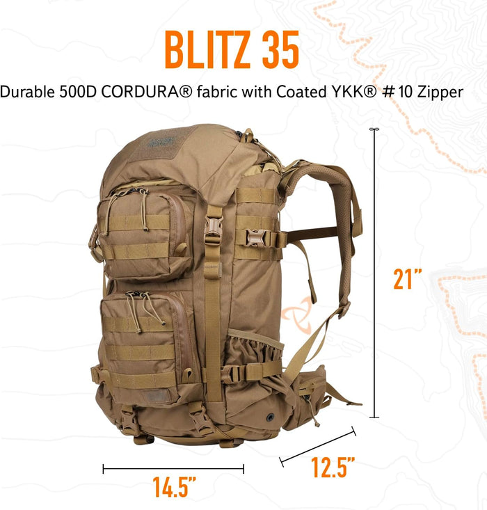 Mystery Ranch Blitz 35 Backpack – Tactical Daypack with Waistbelt & Padded Laptop Sleeve – Coyote, 35L, L/XL