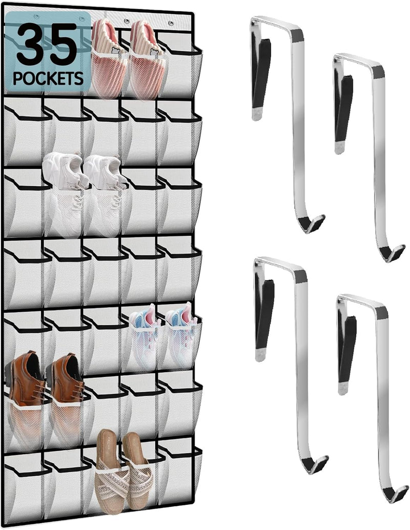 10 Tier Over The Door Organizer - Heavy Duty Hanging Storage Rack with Sturdy Oxford Fabric, Holds 20+ Pairs of Footwear, Boots & Sneakers, Saves 50% Closet Space (Black)
