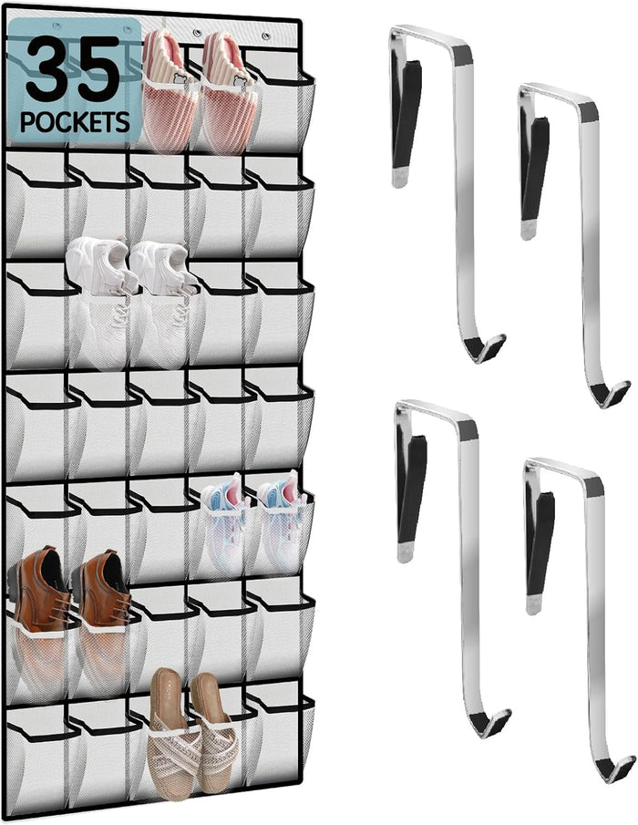 10 Tier Over The Door Organizer - Heavy Duty Hanging Storage Rack with Sturdy Oxford Fabric, Holds 20+ Pairs of Footwear, Boots & Sneakers, Saves 50% Closet Space (Black)