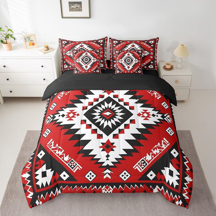 Feelyou Bohemian Bed Set For Kids Boys Girls Twin Size Geometric Striped 7 Pieces Beeding Set Ultra Soft Native American Design Boho Bed in a Bag with Comforter, Sheets, Pillowcases Western Room Decor