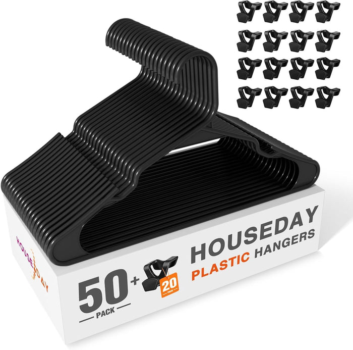 HOUSE DAY Plastic Hangers 20 Pack - White Clothes Hangers with Non-Slip Shoulder Grooves, Durable and Sturdy T-Shirt, Dress, Coat Hanger, Space Saving Design Perfect for Closet Organizers and Storage